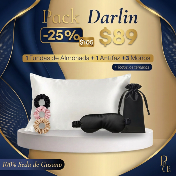 Pack Darlin: funda, antifaz y moños de seda