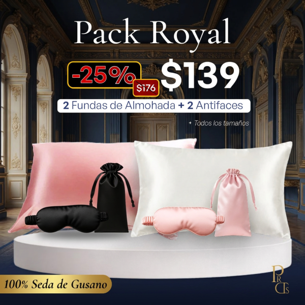 Pack Royal: 2 fundas y 2 antifaces de seda